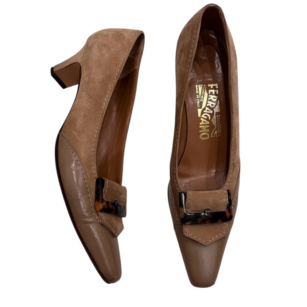 Salvatore Ferragamo Square Toe Suede Heels